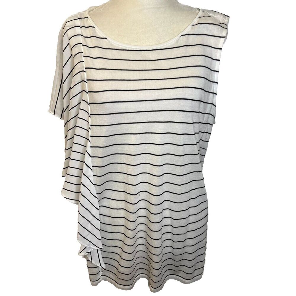 White House Black Market Top black white striped one sleeve Womens size Large